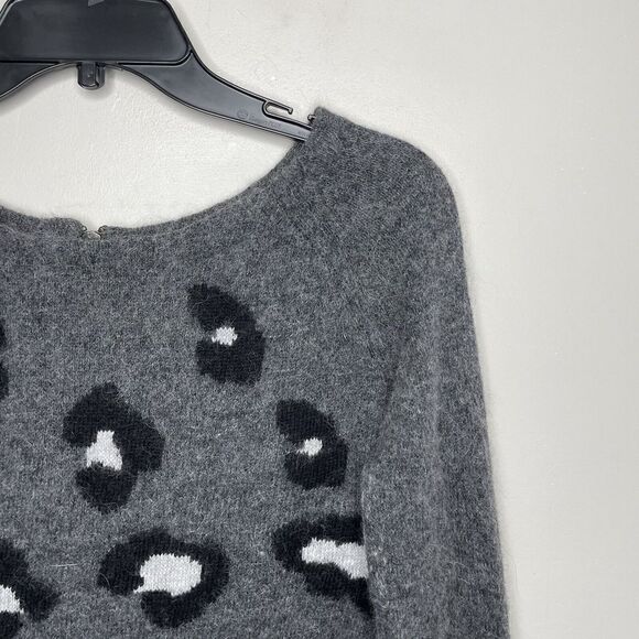 ELLA MOSS Womens Gray Leopard Sweater Rear Zip Wool-Angora Blend Soft Small S - Picture 3 of 8